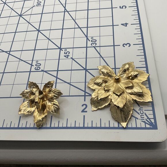Vintage AVON SAC Maple Leaf Brooch and Earring Set Gold Tone 1980s - Picture 5 of 6